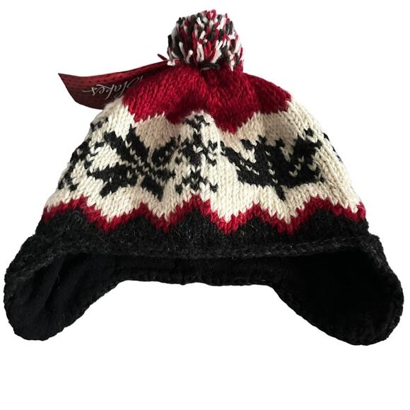 Ambler Blakes 100% Wool Pom Beanie Winter Warm Ski Hat with Ear Flaps - Picture 1 of 9